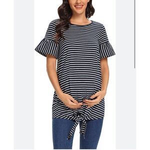 NEW Maternity Shirts Tie Front Knot Stripe Casual M